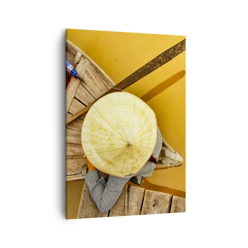 Impression sur toile - Image sur toile - Un bateau traditionnel vu à vol d'oiseau - 50x70cm - La vie sur le fleuve Jaune - Décoration murale moderne pour le salon et la chambre ARTTOR