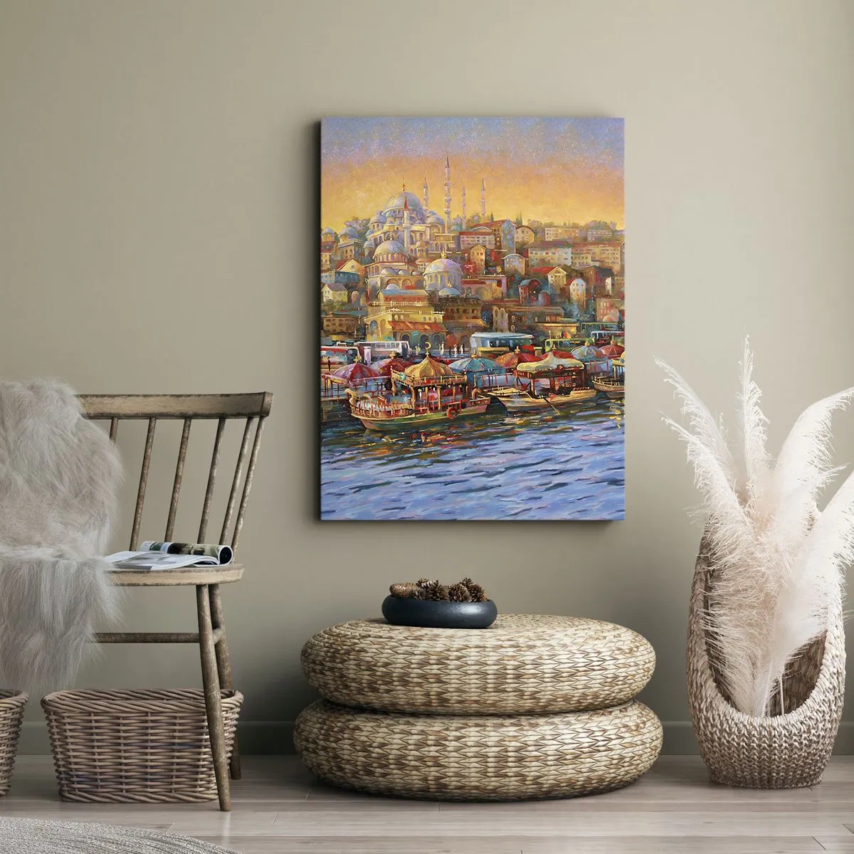 Impression sur toile - Image sur toile - Panorama pittoresque d'Istanbul avec vue sur la baie et la ville - 70x100cm - Conte d'Istanbul - Décoration murale moderne pour le salon et la chambre ARTTOR