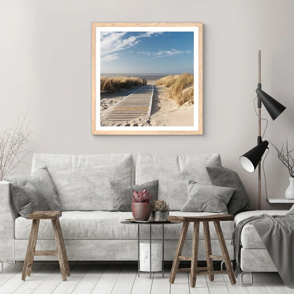 Affiche dans un chêne clair - Poster - Derrière la dune, dans le bruissement de l'herbe - 60x60 cm