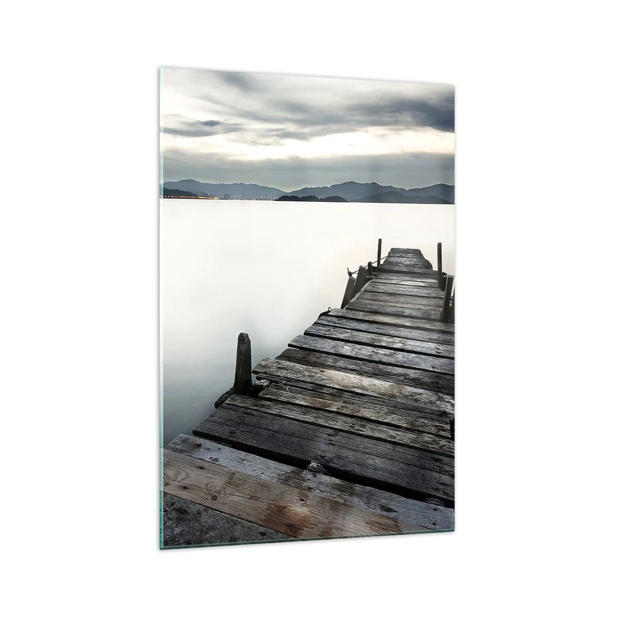 Impression sur verre - Image sur verre - Un pont en bois menant vers un lac tranquille - 70x100cm - Immergez-vous dans la paix - Décoration murale moderne pour le salon et la chambre ARTTOR