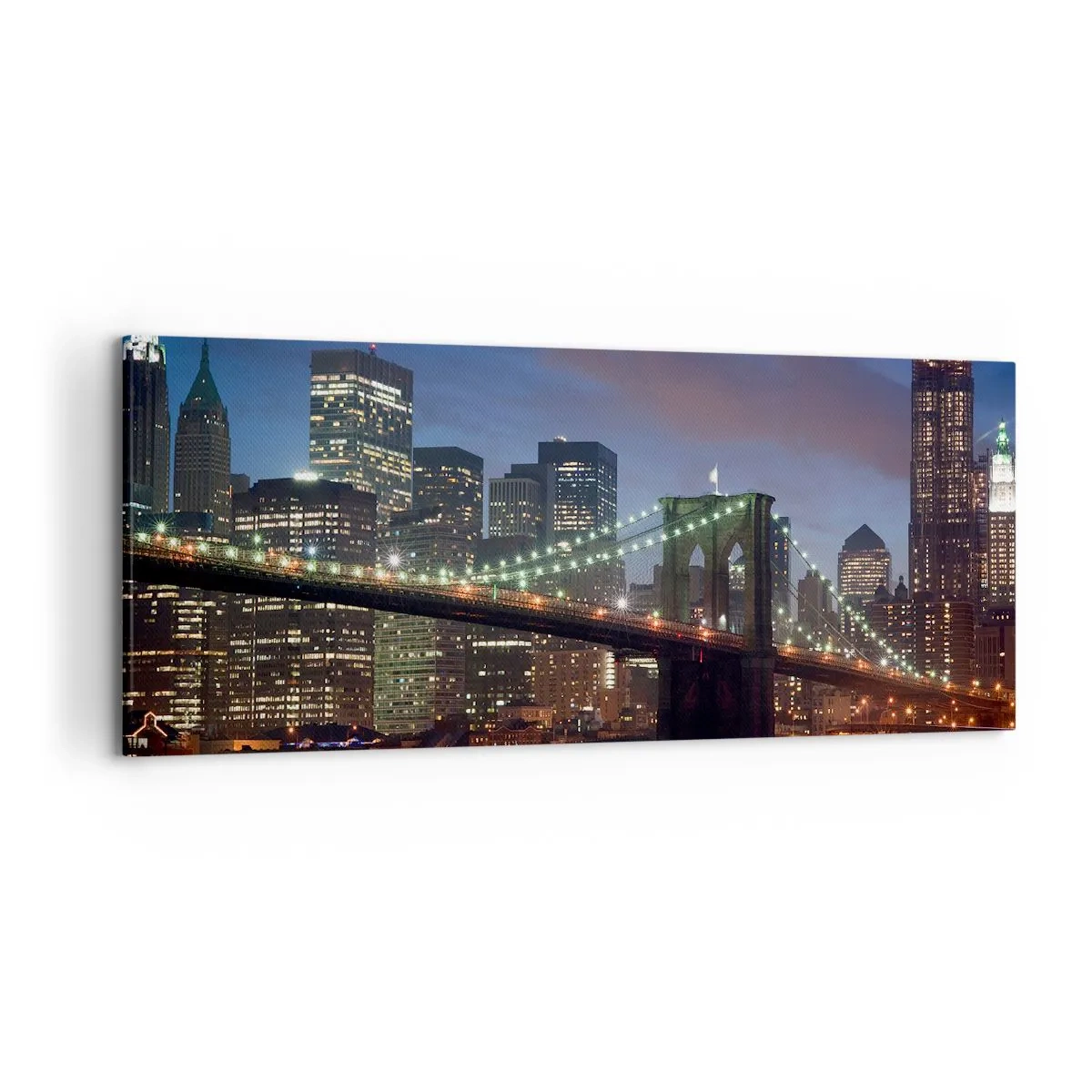 Impression sur toile - Image sur toile - Pont de New York la nuit avec bâtiments illuminés - 120x50cm - Nuit rougeoyante - Décoration murale moderne pour le salon et la chambre ARTTOR