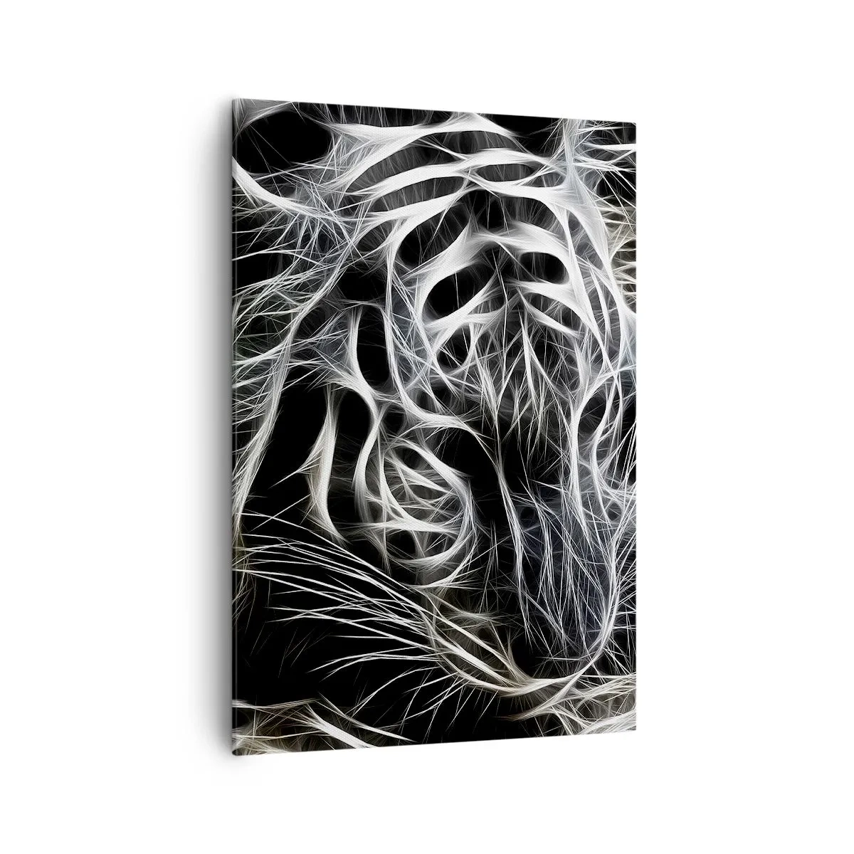 Impression sur toile - Image sur toile - Un motif abstrait représentant la silhouette d'un chat sur fond noir. - 70x100cm - Une étude de la légèreté du chat - Décoration murale moderne pour le salon et la chambre ARTTOR