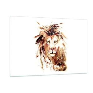 Impression sur verre - Image sur verre - Portrait à l'aquarelle d'un lion sur fond blanc - 120x80cm - Force et dignité - Décoration murale moderne pour le salon et la chambre ARTTOR