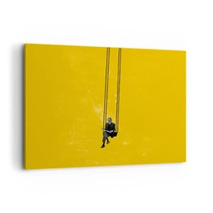 Impression sur toile - Image sur toile - Une personne sur une balançoire sur un fond jaune intense - 100x70cm - Un jour comme tous les jours - Décoration murale moderne pour le salon et la chambre ARTTOR