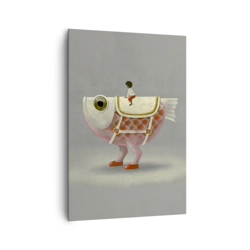 Impression sur toile - Image sur toile - Un cavalier de poisson fantaisie avec des jambes et une selle - 70x100cm - Le cavalier poisson - Décoration murale moderne pour le salon et la chambre ARTTOR