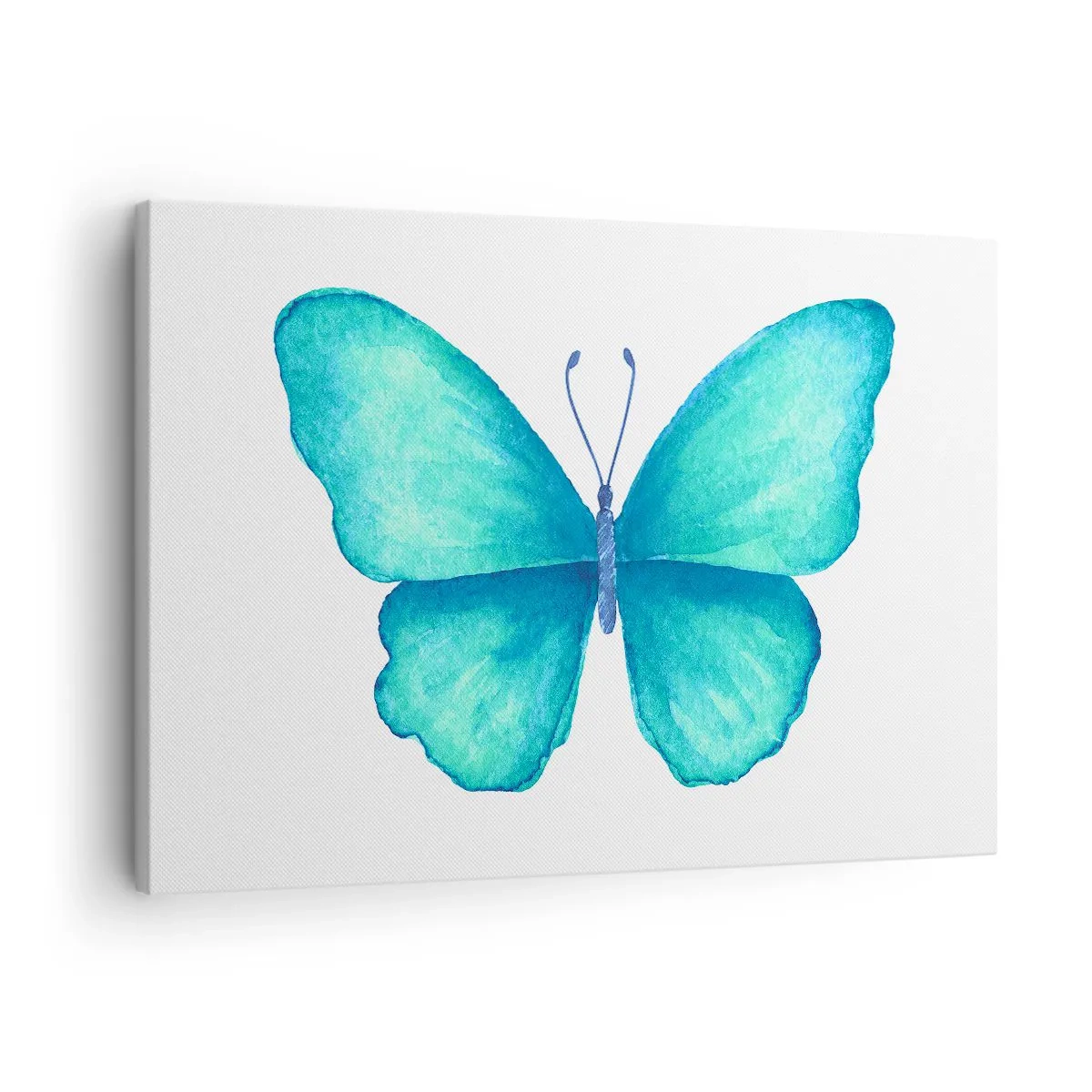 Impression sur toile - Image sur toile - Papillon bleu en style aquarelle sur fond blanc - 70x50cm - Nature turquoise - Décoration murale moderne pour le salon et la chambre ARTTOR