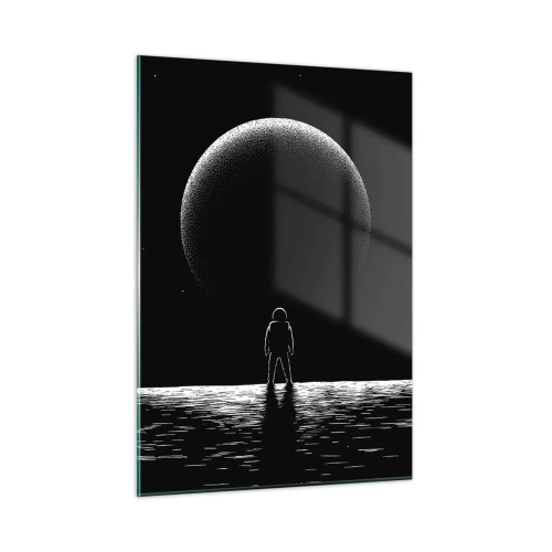 Impression sur verre - Image sur verre - Astronaute debout devant une planète en noir et blanc - 50x70cm - Face à face - Décoration murale moderne pour le salon et la chambre ARTTOR