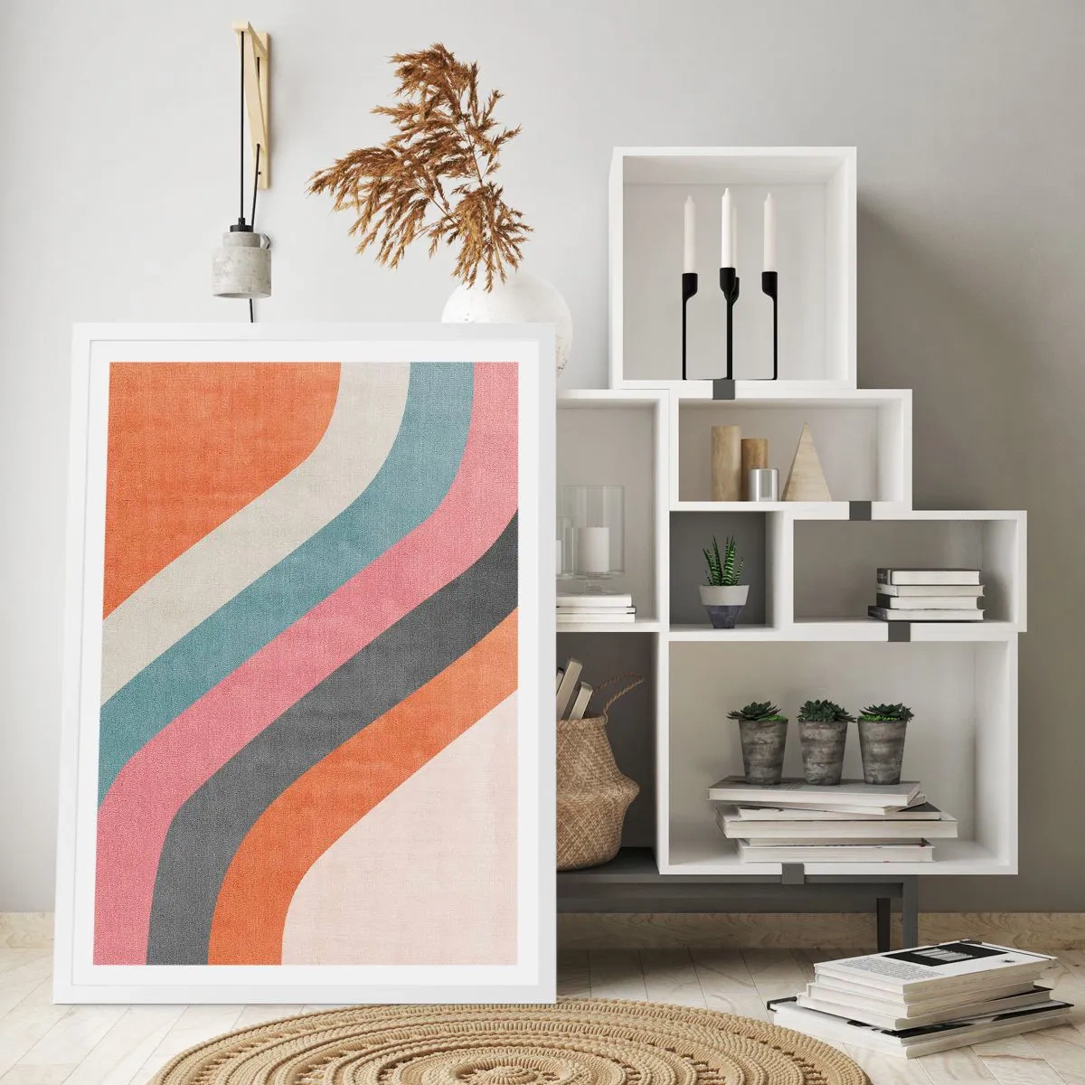 Affiche dans un cadre blanc - Poster - Composition diagonale – mouvement - 30x40 cm