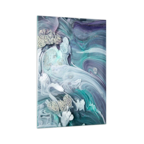 Impression sur verre - Image sur verre - Tourbillons abstraits dans des tons de bleu et de blanc - 70x100cm - Courants bleus - Décoration murale moderne pour le salon et la chambre ARTTOR