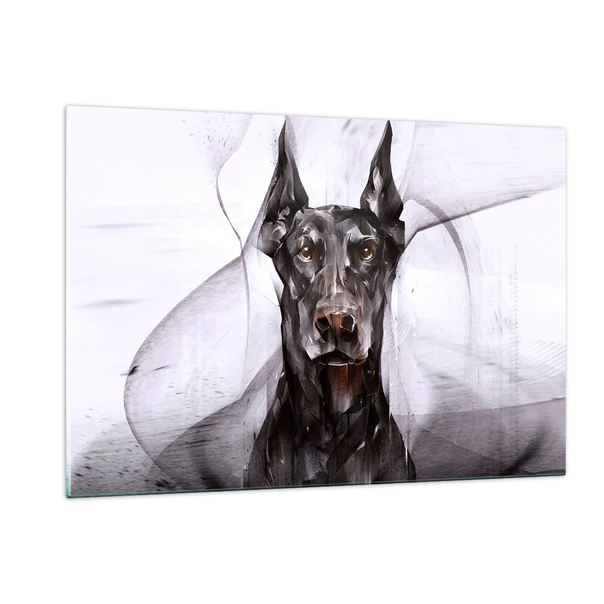 Impression sur verre - Image sur verre - Portrait d'un chien noir dans un style abstrait sur fond clair - 120x80cm - Né noble - Décoration murale moderne pour le salon et la chambre ARTTOR