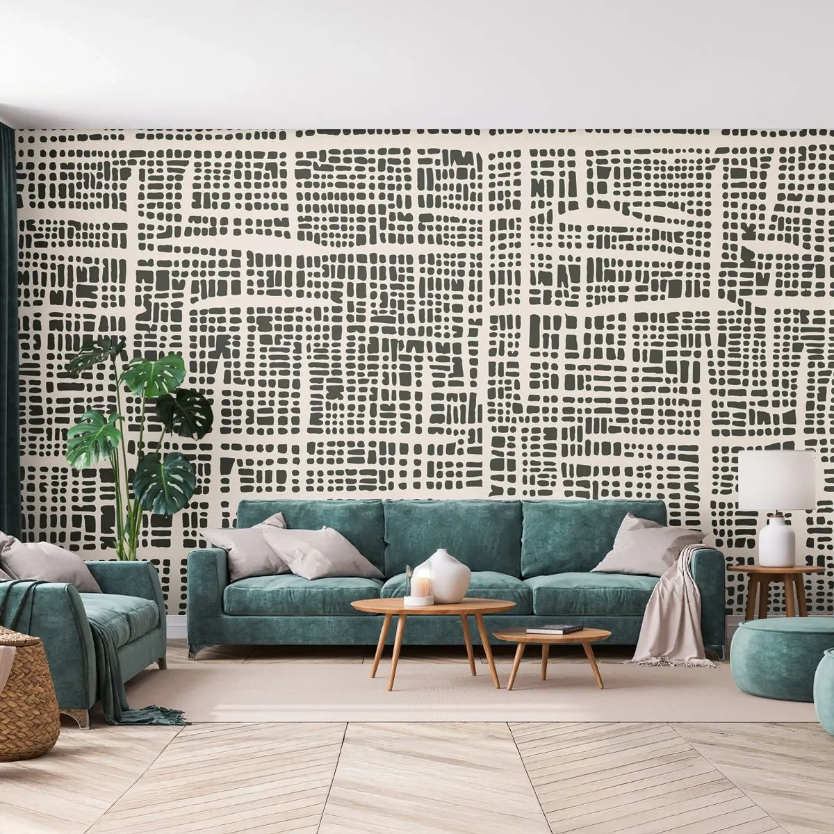 Papier Peint Photo Premium Canvas - Un motif géométrique ressemblant à une grille sur un fond clair - 100x70cm - Composition tissée - Décoration murale moderne pour le salon et la chambre ARTTOR