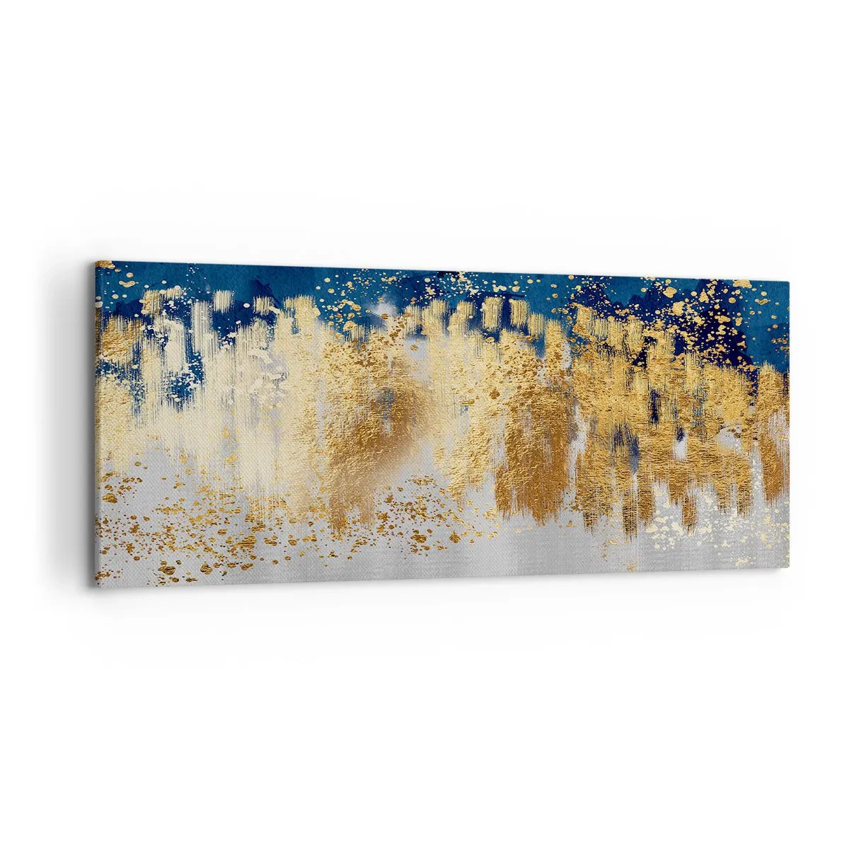 Impression sur toile - Image sur toile - Une composition abstraite dans des tons d'or et de bleu marine. - 120x50cm - Une composition moderne et pétillante - Décoration murale moderne pour le salon et la chambre ARTTOR