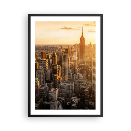 Affiche dans un cadre noir - Poster - Vue sur Manhattan au coucher du soleil depuis l'Empire State Building - 50x70cm - Grandir au soleil - Décoration murale moderne pour le salon et la chambre ARTTOR