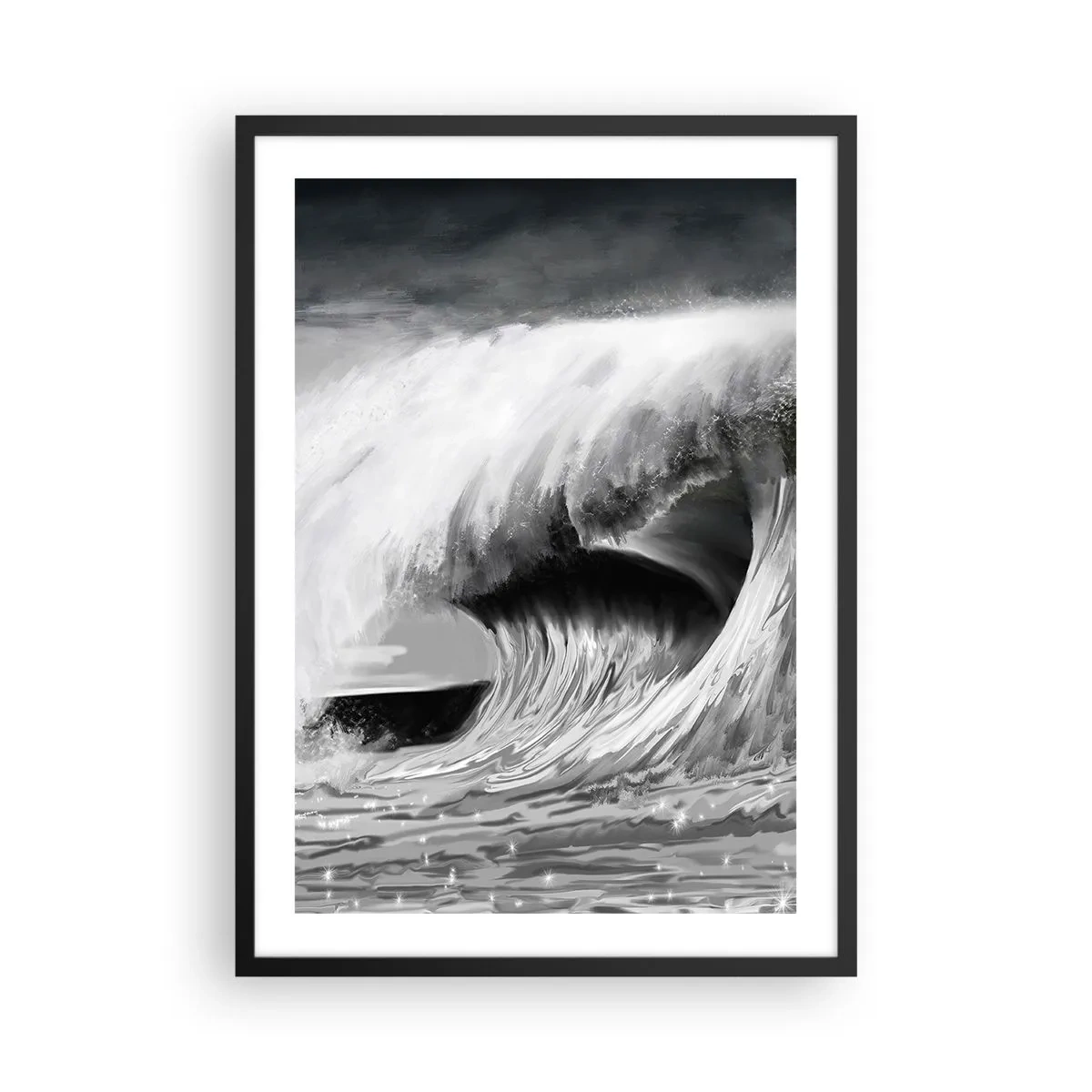 Affiche dans un cadre noir - Poster - Une vague puissante dans des tons de gris - 50x70cm - La colère de l'océan - Décoration murale moderne pour le salon et la chambre ARTTOR