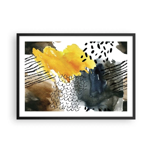 Affiche dans un cadre noir - Poster - Une composition abstraite avec des accents jaunes et des motifs graphiques. - 70x50cm - Rencontre des éléments - Décoration murale moderne pour le salon et la chambre ARTTOR