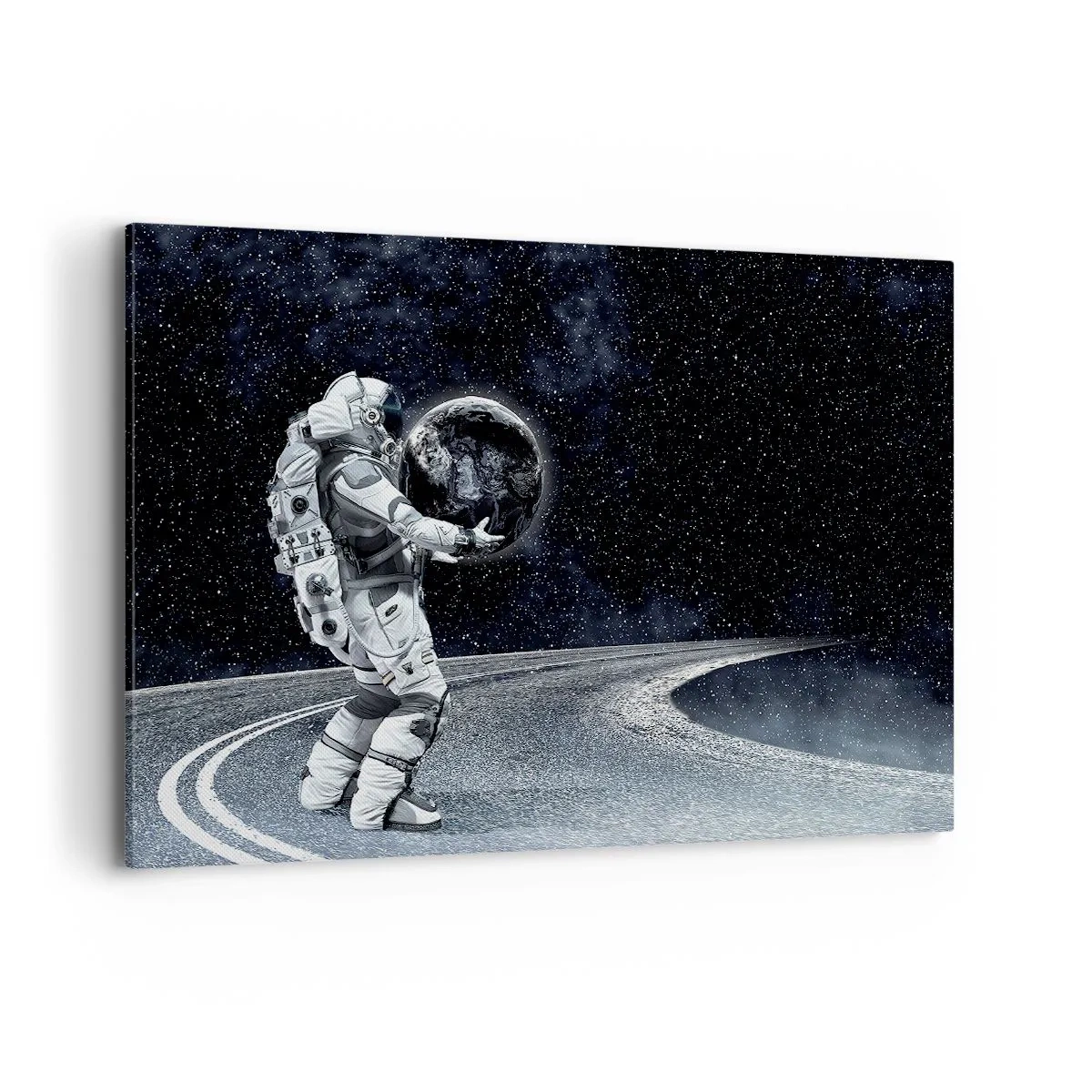 Impression sur toile - Image sur toile - Astronaute avec la Terre contre le ciel étoilé - 120x80cm - Sur la Voie Lactée - Décoration murale moderne pour le salon et la chambre ARTTOR