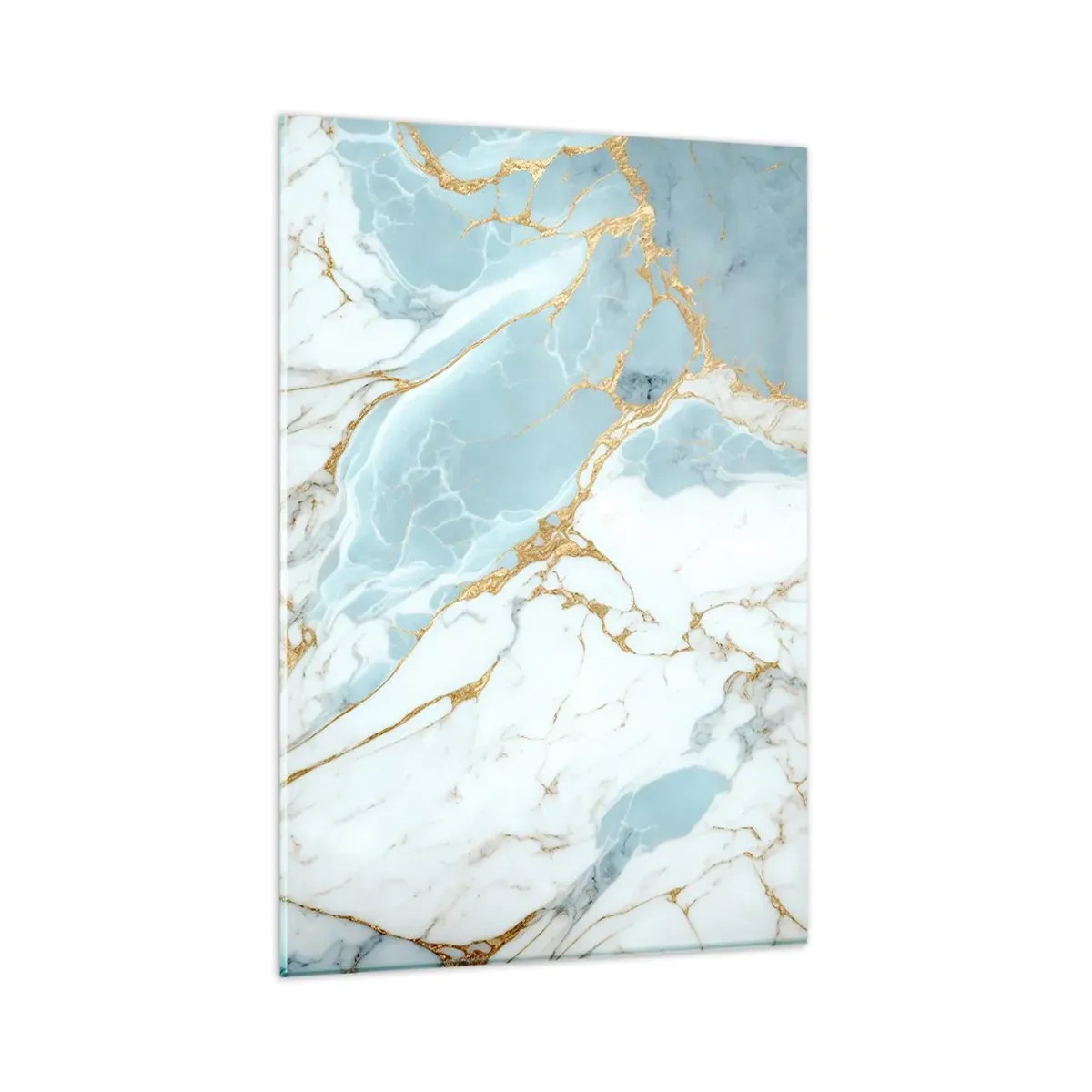 Impression sur verre - Image sur verre - Motifs en marbre bleu et blanc avec des veines dorées ajoutées - 80x120cm - Richesse en pierre - Décoration murale moderne pour le salon et la chambre ARTTOR