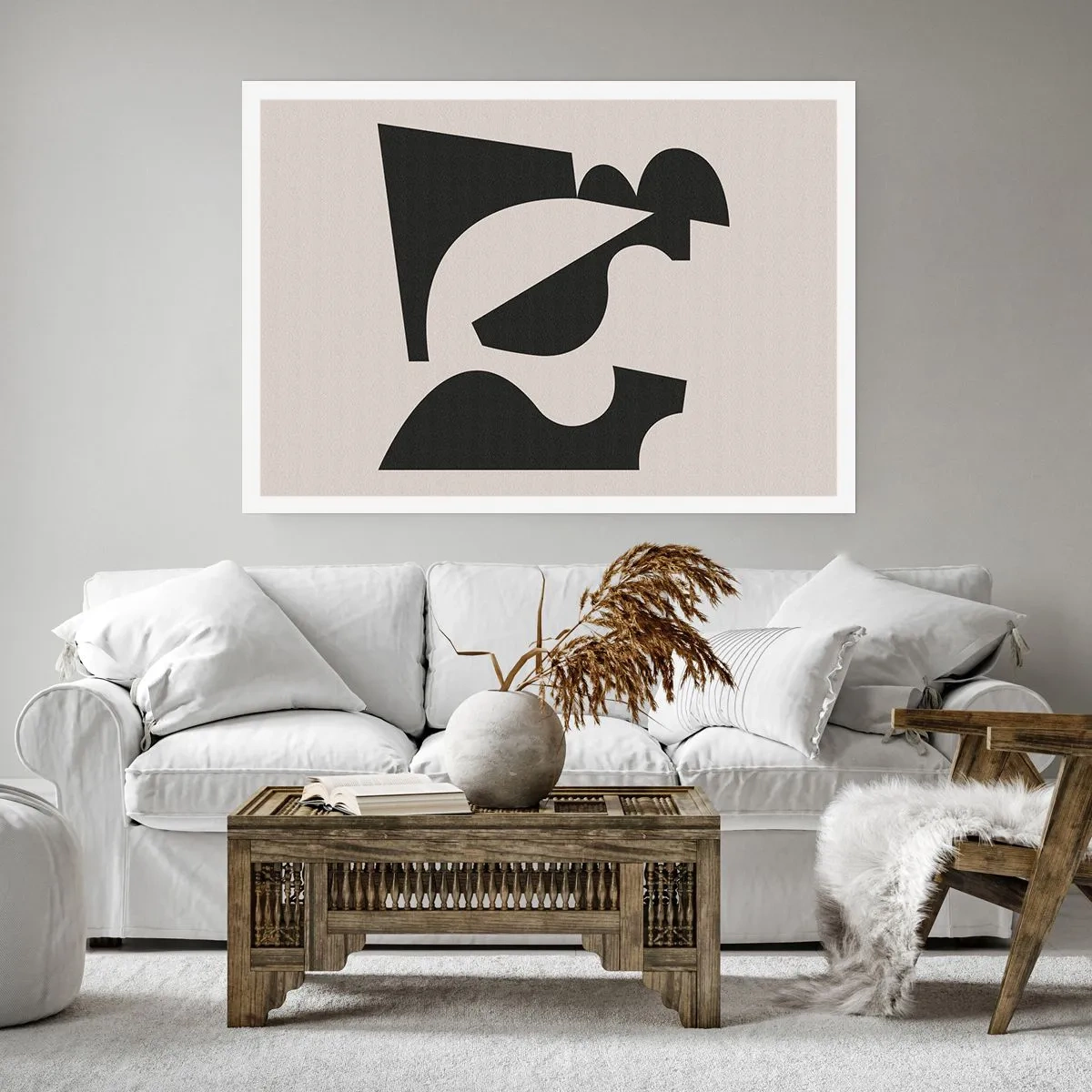 Affiche - Poster - Composition géométrique abstraite en noir et blanc - 100x70cm - À monter soi-même - Décoration murale moderne pour le salon et la chambre ARTTOR