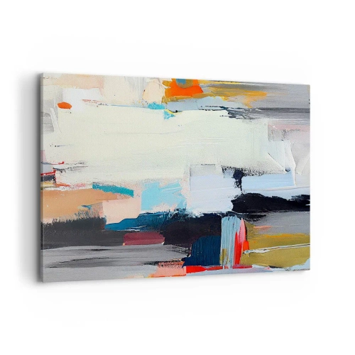 Impression sur toile - Image sur toile - Abstraction colorée avec des coups de pinceau dynamiques - 100x70cm - Y a-t-il une méthode ? - Décoration murale moderne pour le salon et la chambre ARTTOR