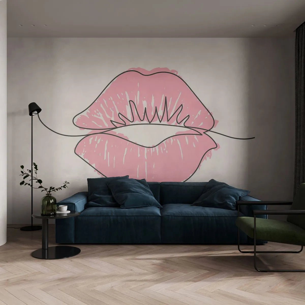Papier Peint Photo Premium Canvas - Prêt à l'embrassade? - Graphique, Lèvres roses, Morceau - 150x105 cm