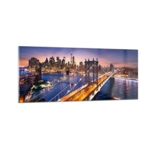 Impression sur verre - Image sur verre - Un pont lumineux au cœur de la ville - 100x40 cm