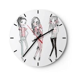 Horloge murale - Pendule murale - Trois filles dans un style moderne - 30x30cm - On va s'amuser - Décoration murale moderne pour le salon, la cuisine et la chambre ARTTOR