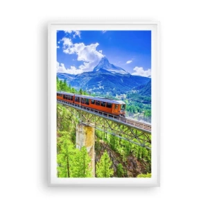 Affiche dans un cadre blanc - Poster - Train dans les Alpes - 61x91 cm