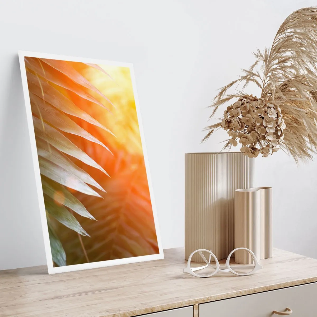 Affiche - Poster - Feuilles de palmier à la lumière du soleil couchant - 50x70cm - Matinée dans la jungle - Décoration murale moderne pour le salon et la chambre ARTTOR