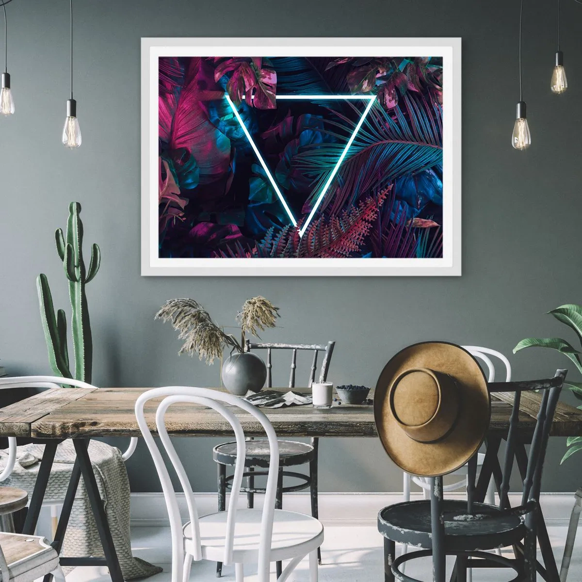 Affiche dans un cadre blanc - Poster - Jardin de style disco - 50x40 cm