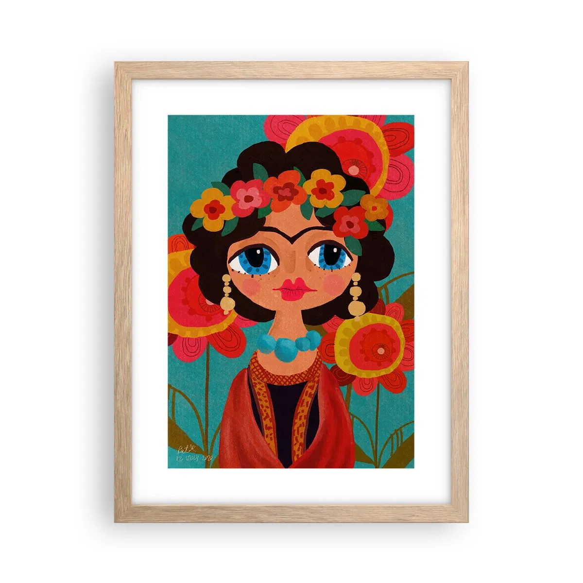 Affiche dans un chêne clair - Poster - Mademoiselle coquelicot - 30x40 cm