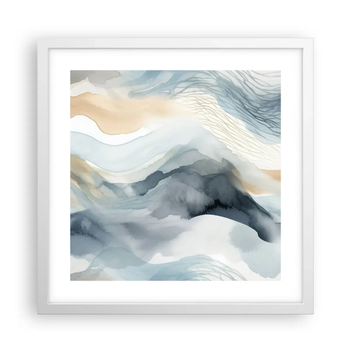 Affiche dans un cadre blanc - Poster - Abstraction enneigée et brumeuse - 40x40 cm