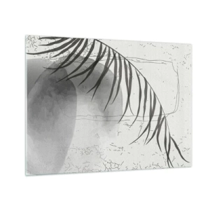 Impression sur verre - Image sur verre - Graphique d'ombre de feuille de palmier en noir et blanc - 70x50cm - L'exotisme subtil de la nature - Décoration murale moderne pour le salon et la chambre ARTTOR