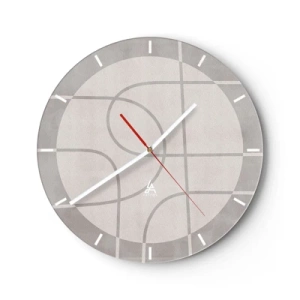Horloge murale - Pendule murale - Graphiques avec des cercles et des lignes droites dans des tons de gris - 30x30cm - Circulaire et tout droit - Décoration murale moderne pour le salon, la cuisine et la chambre ARTTOR