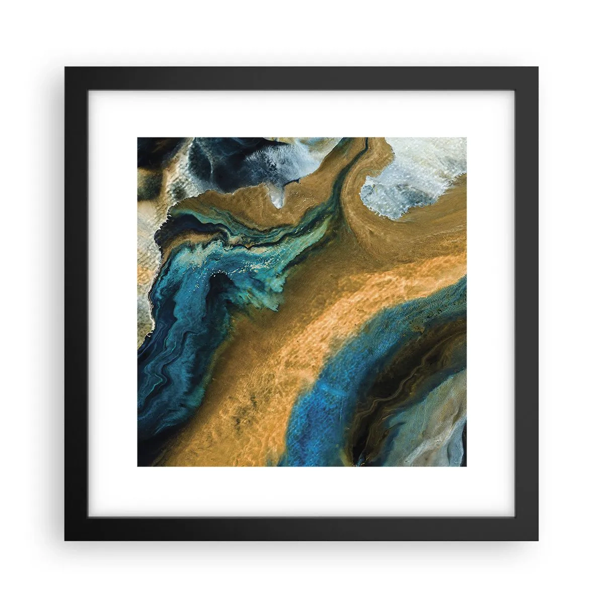 Affiche dans un cadre noir - Poster - Bleu - jaune - influences mutuelles - 30x30 cm