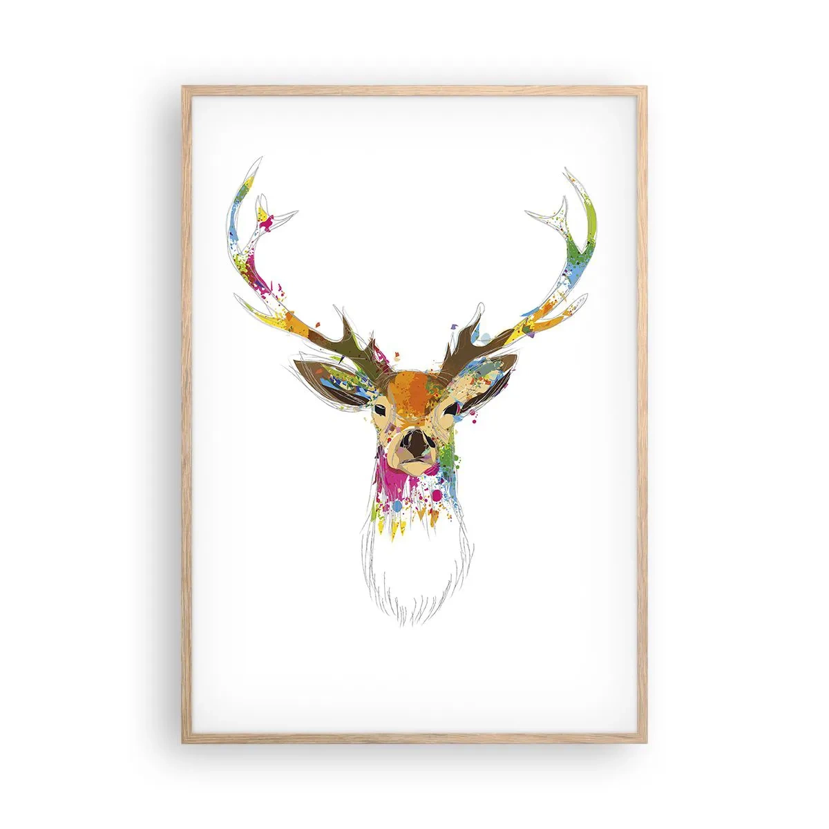 Affiche dans un chêne clair - Poster - Un cerf doux baigné de couleur - 70x100 cm