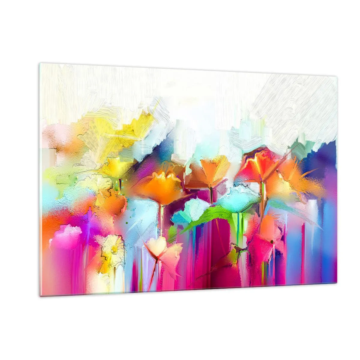 Impression sur verre - Image sur verre - Fleurs abstraites aux couleurs intenses de l'arc-en-ciel - 120x80cm - L'arc-en-ciel s'est épanoui - Décoration murale moderne pour le salon et la chambre ARTTOR