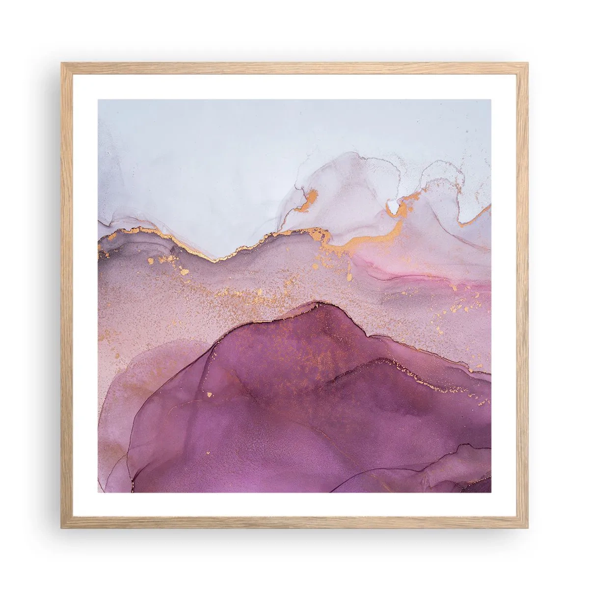 Affiche dans un chêne clair - Poster - Vagues lilas et violettes - 60x60 cm