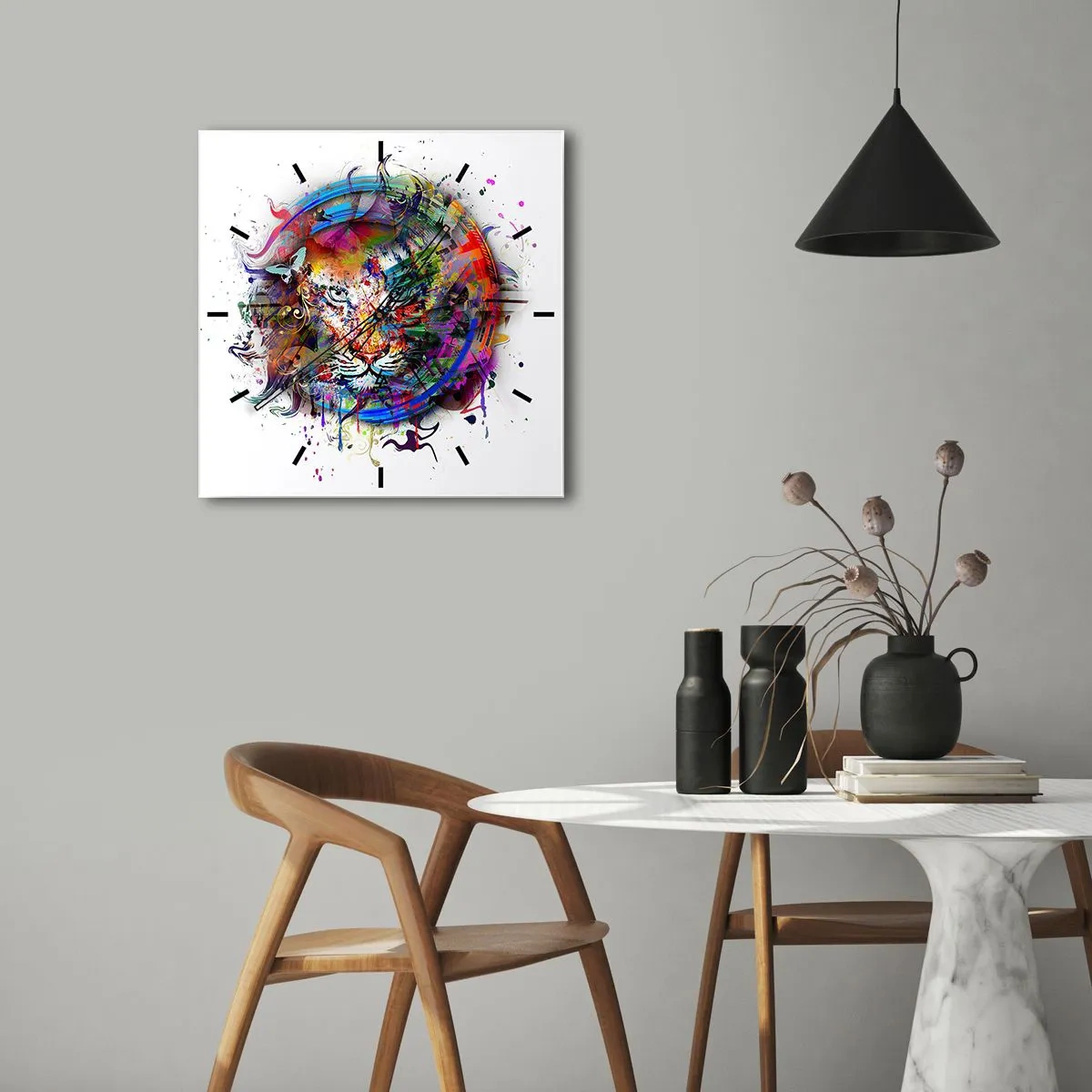 Horloge murale - Pendule murale - Il se cache derrière un voile arc-en-ciel - 40x40 cm