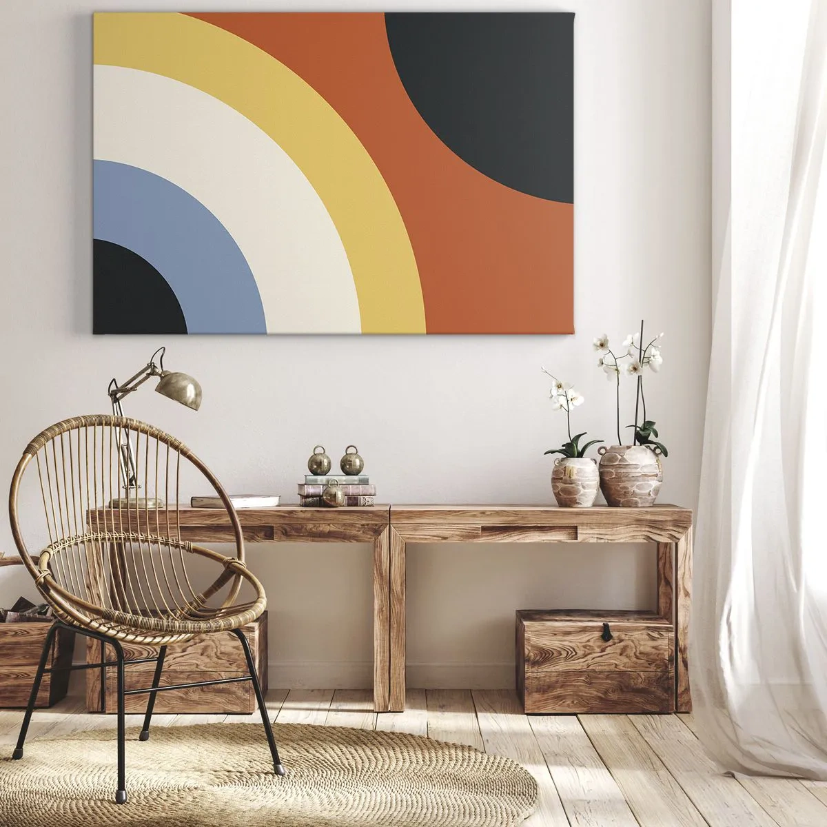 Impression sur toile - Image sur toile - Œuvre d'art abstraite avec des arcs colorés et des cercles contrastés - 120x80cm - Vers son soi - Décoration murale moderne pour le salon et la chambre ARTTOR
