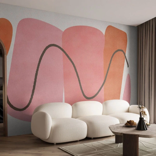 Papier Peint Photo Standard Eco - Formes pastel abstraites avec des lignes noires - 100x70cm - mouvement doux des formes - Décoration murale moderne pour le salon et la chambre ARTTOR