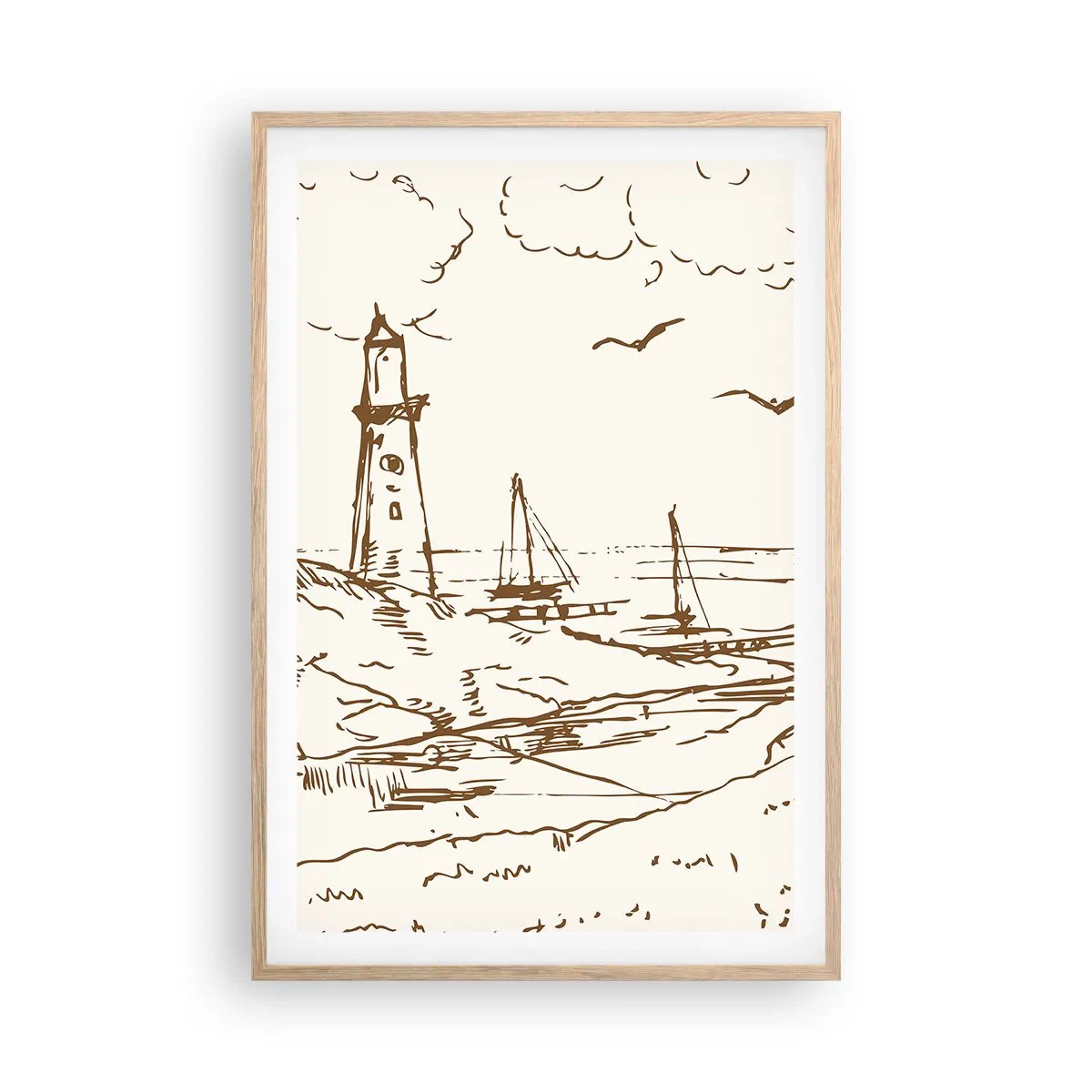 Affiche dans un chêne clair - Poster - Esquisse de souvenirs d'été - 61x91 cm