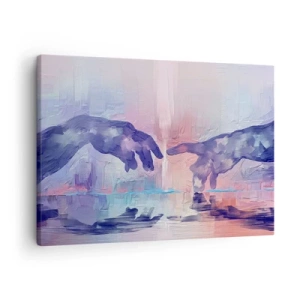 Impression sur toile - Image sur toile - Mains symboliques aux couleurs abstraites, faisant référence au thème de la création - 70x50cm - Divine étincelle de vie - Décoration murale moderne pour le salon et la chambre ARTTOR