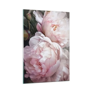 Impression sur verre - Image sur verre - Pivoines délicates dans une teinte rose clair en gros plan - 50x70cm - Arrêté en pleine floraison - Décoration murale moderne pour le salon et la chambre ARTTOR