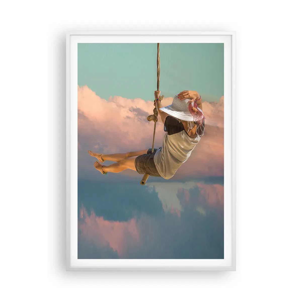 Affiche dans un cadre blanc - Poster - S'amuser dans les nuages - 70x100 cm