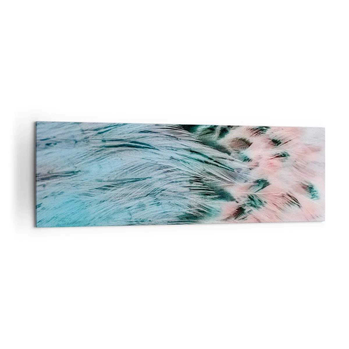 Impression sur toile - Image sur toile - Gros plan de plumes aux couleurs rose saphir pastel - 160x50cm - Duvet rose saphir - Décoration murale moderne pour le salon et la chambre ARTTOR