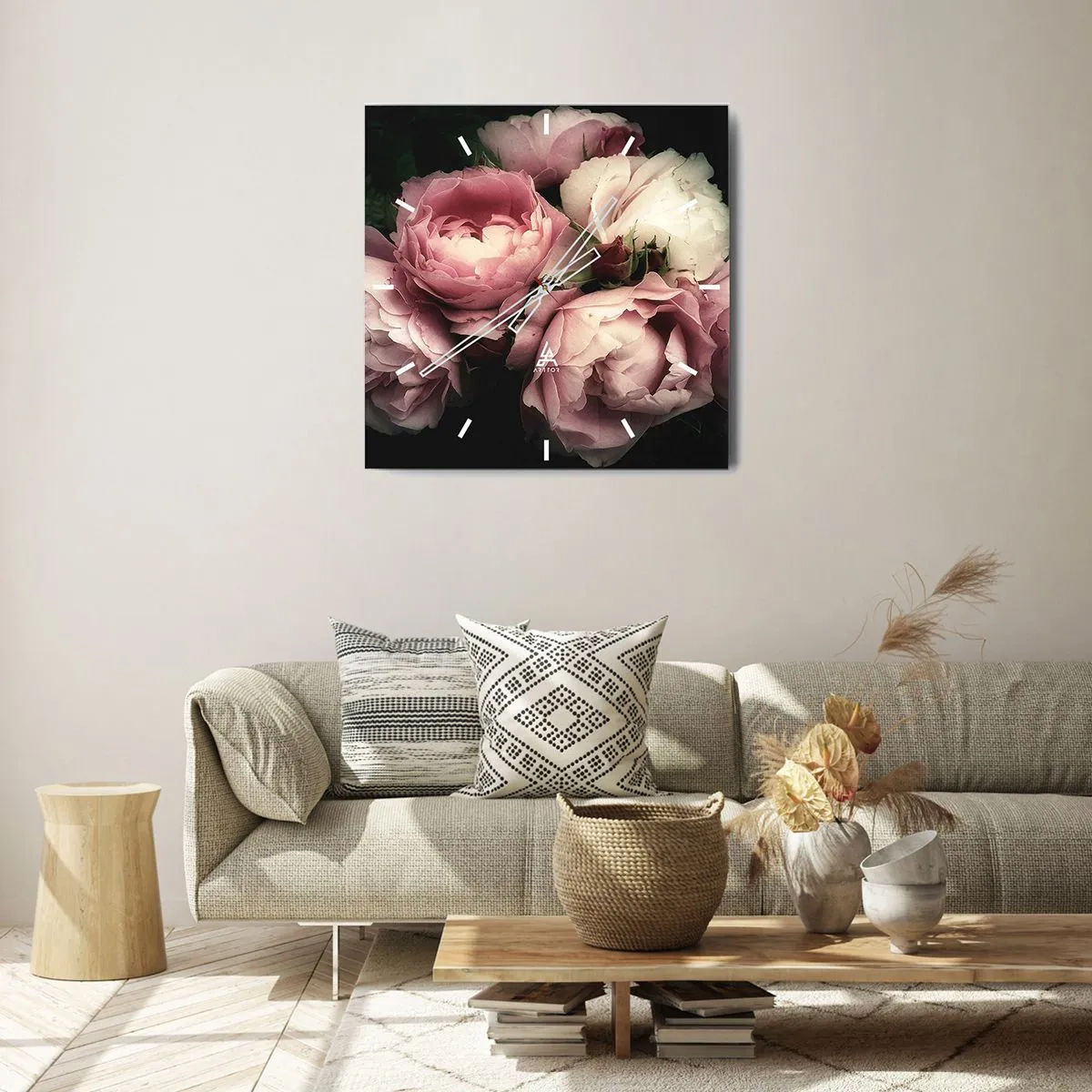 Horloge murale - Pendule murale - Un bouquet de roses aux tons délicats de rose et de blanc - 30x30cm - Le charme de la belle époque - Décoration murale moderne pour le salon et la chambre ARTTOR