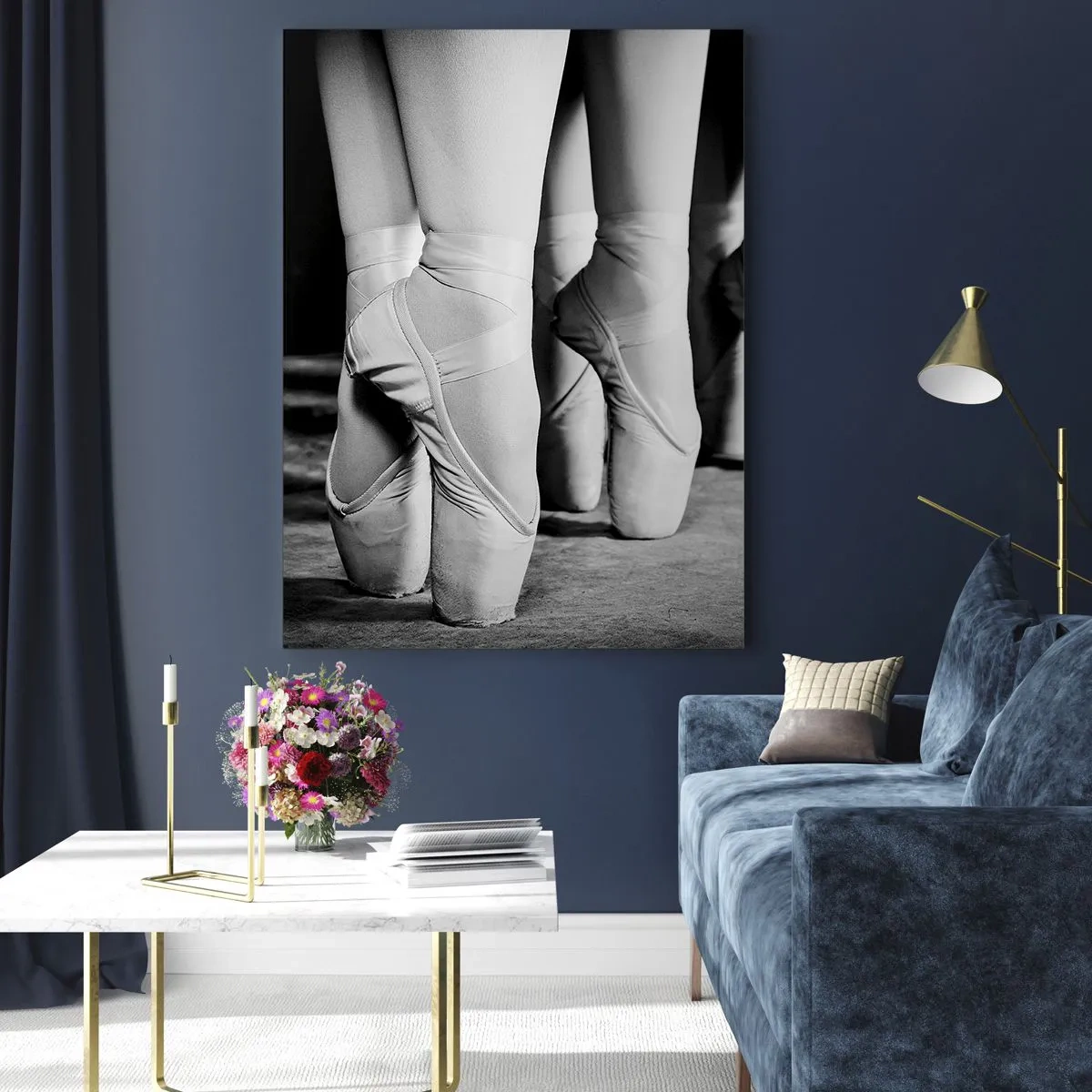 Impression sur verre - Image sur verre - Photo en noir et blanc des chaussures de ballet des danseurs - 80x120cm - Ensemble, simple - Décoration murale moderne pour le salon et la chambre ARTTOR
