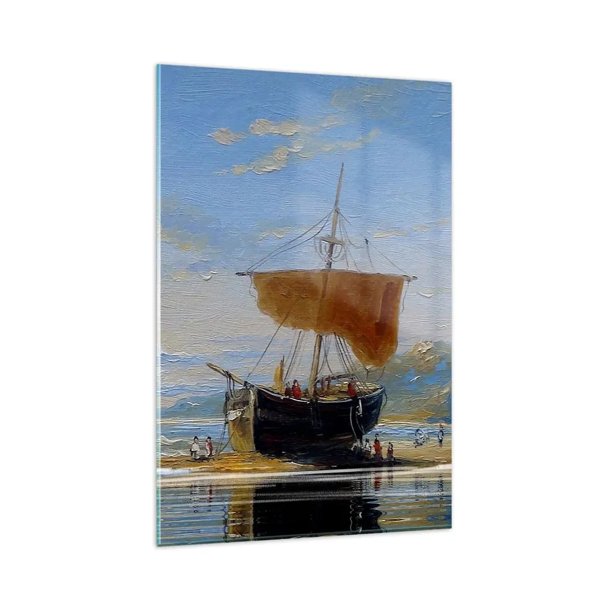 Impression sur verre - Image sur verre - Un bateau au bord de la mer par une journée ensoleillée - 80x120cm - Eau, terre, air - Décoration murale moderne pour le salon et la chambre ARTTOR
