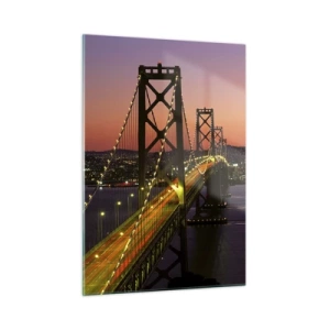 Impression sur verre - Image sur verre - Le pont la nuit dans la ville et la lumière du coucher du soleil - 50x70cm - Soirée violette - Décoration murale moderne pour le salon et la chambre ARTTOR