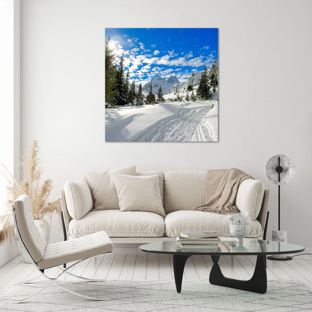 Impression sur verre - Image sur verre - Dans la neige et au soleil - 60x60 cm
